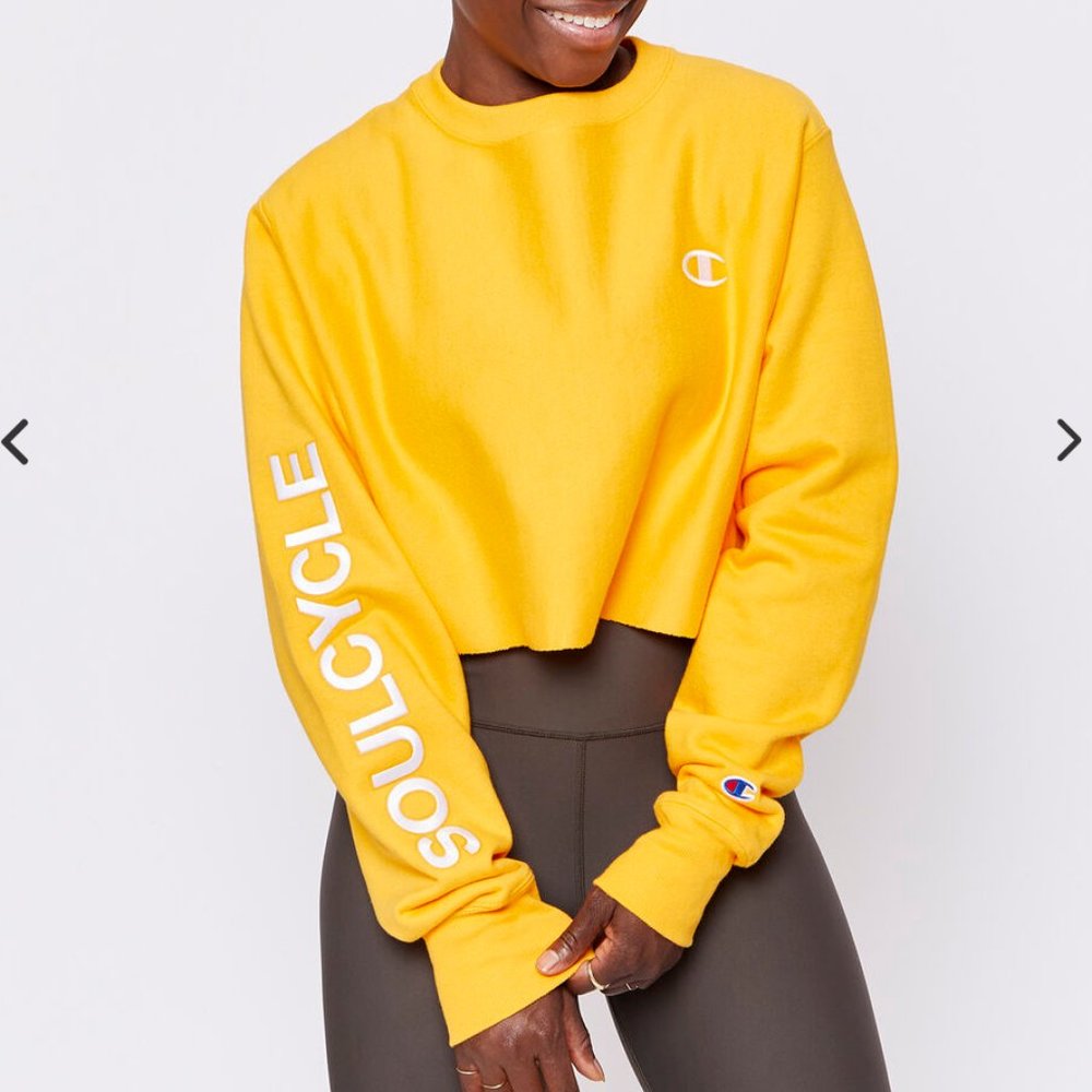 Champion Reverse Weave X Soul Cycle Crop Top Sweatshirt Yellow Size Medium
